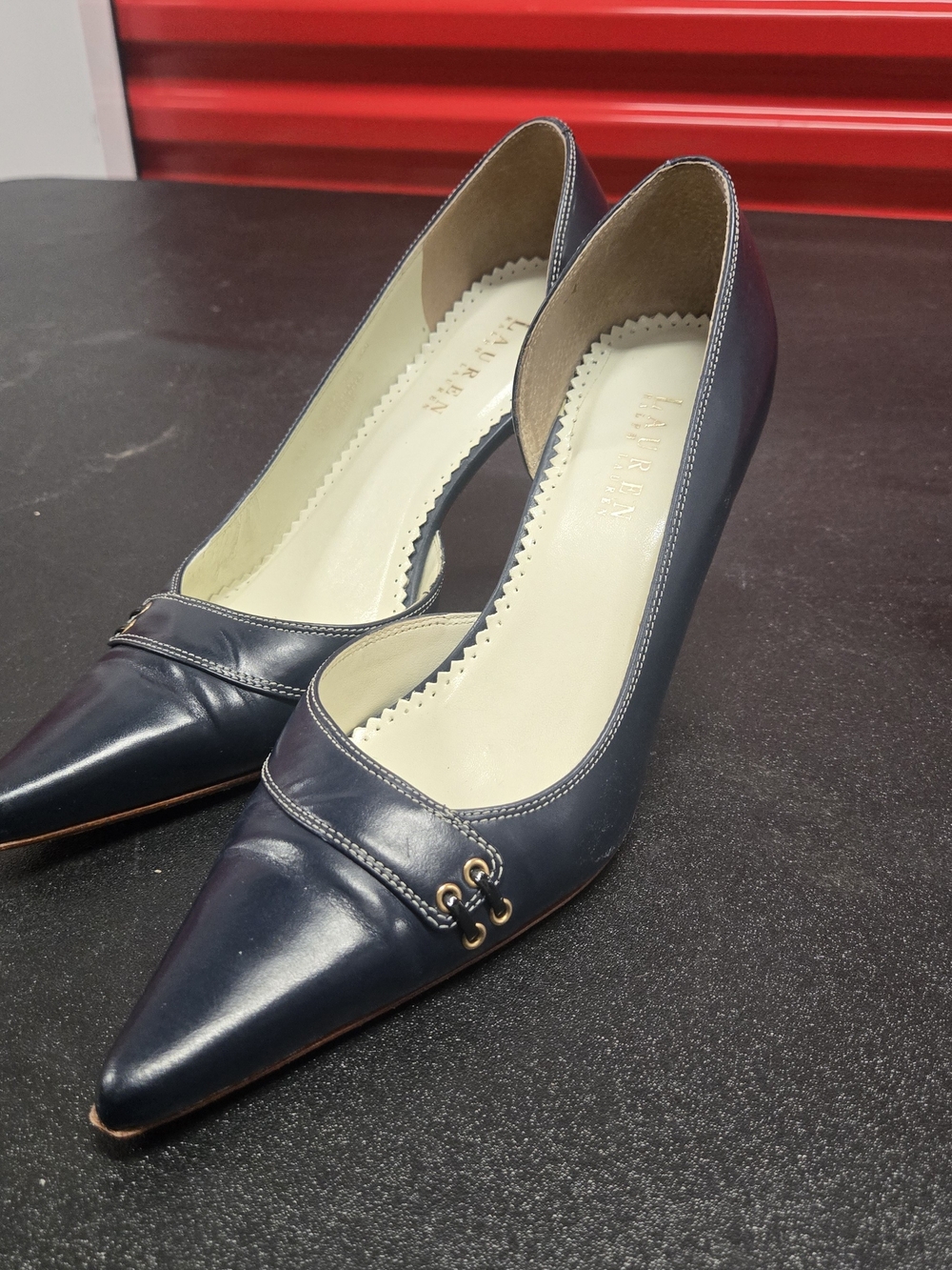 RALPH LAUREN Classic Navy Pointed-Toe Pumps Woman Size 8.5
